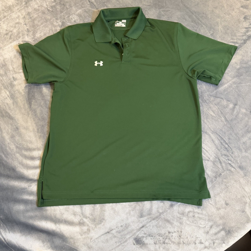 Under Armour Golf Performance Polo Men Sz L Green HeatGear Loose Stretch Shirt